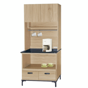 F308-6 橡木2.7尺拉盤收納櫃 全組上+下 黑白根石面