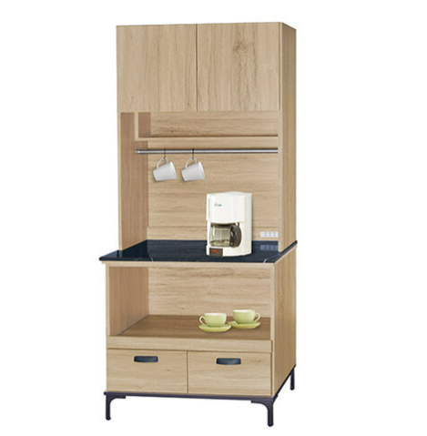 F308-6 橡木2.7尺拉盤收納櫃 全組上+下 黑白根石面