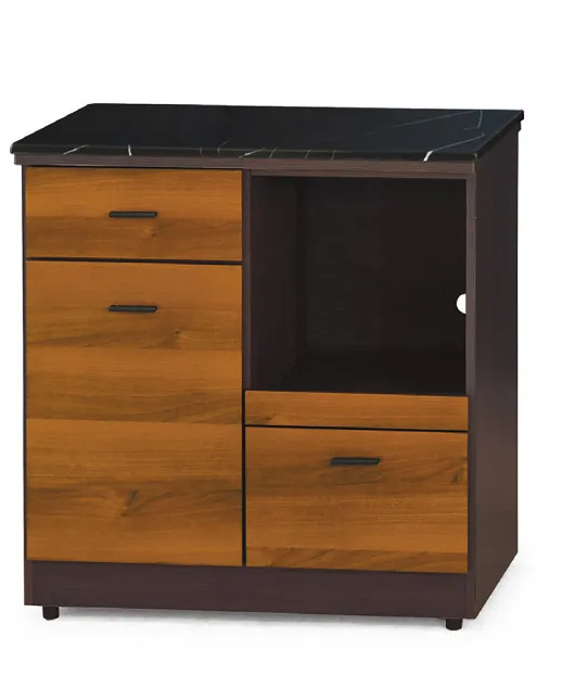 F304-4 黃金柚木色3尺拉盤收納櫃 下座 黑白根石面