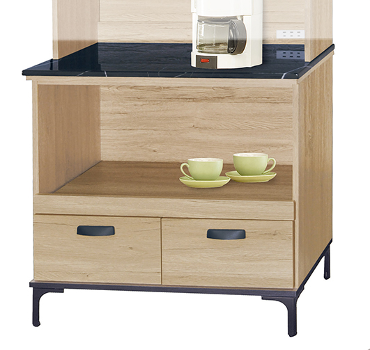 F308-5橡木2.7尺拉盤收納櫃 下座/黑白根石面