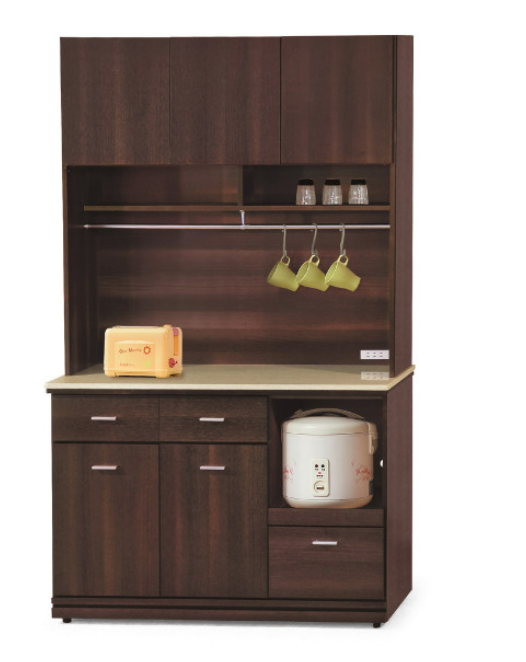 F300-7 胡桃色4尺拉盤收納櫃 全組 上+下 12MM白岩板