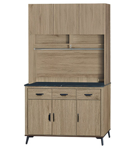 F308-7 灰橡4尺收納櫃 全組上+下 12MM白岩板