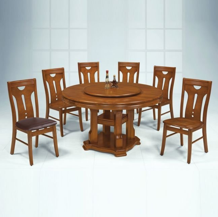 F328-1 1281#4.38尺柚木色餐桌 (配76公分轉盤) 不拆賣