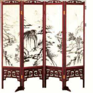 F363-4 潑墨山水屏風 616#紅木 雙面精密印刷