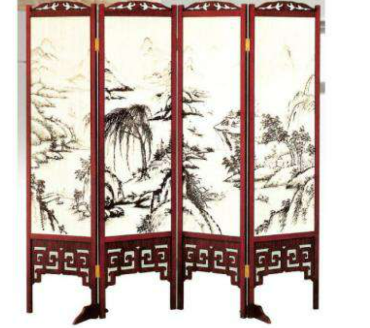 F363-4 潑墨山水屏風 616#紅木 雙面精密印刷