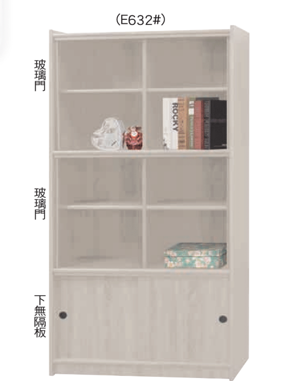 F525-5 白梧桐3*6尺玻璃門書櫃