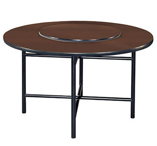 F345-13 十字剪腳桌 4尺圓桌 胡桃色桌面1.2寸塑膠邊、5尺以下無接縫美耐板