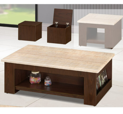 G585-1 131A胡桃石面大几 含椅*2