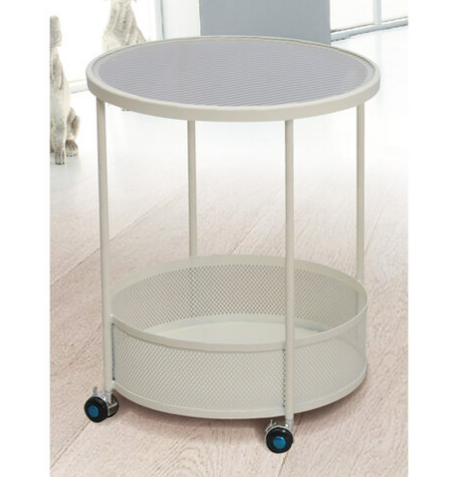 G591-1 K19小白圓几  長虹玻璃 萬向輪