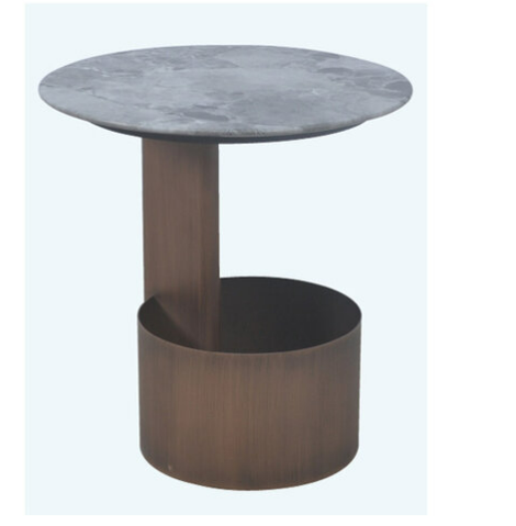 G601-1 911B小圓几 大理石面 鐵腳髮絲紋