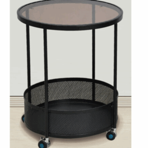 G591-3 K19小黑圓几 茶色玻璃 萬向輪