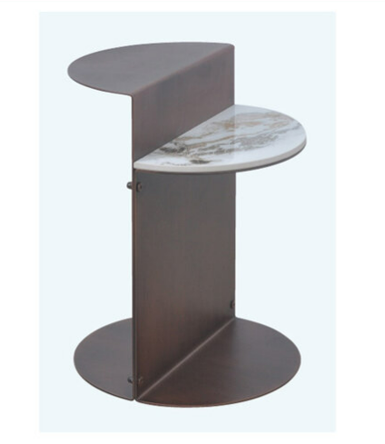 G601-2 K18造型圓几 岩板 鐵腳髮絲紋