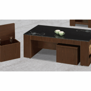 G585-4 131耐磨黑玻大茶几 附腳椅*2  OSB耐磨板