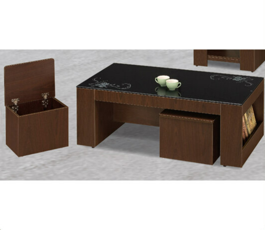 G585-4 131耐磨黑玻大茶几 附腳椅*2  OSB耐磨板