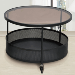 G591-4 511大黑圓几 茶色玻璃 萬向輪