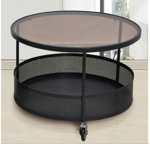 G591-4 511大黑圓几 茶色玻璃 萬向輪