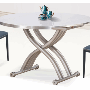 G613-1 1.2升降圓桌 白10mm強化玻璃