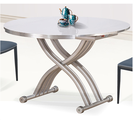 G613-1 1.2升降圓桌 白10mm強化玻璃