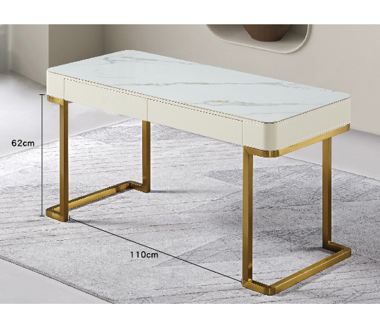 G642-1 861#白色書桌 岩板、 烤漆、 碳塑鋼電鍍腳、