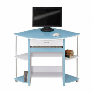 G646-4 X-031角櫃電腦桌 藍色 8mm強化玻璃