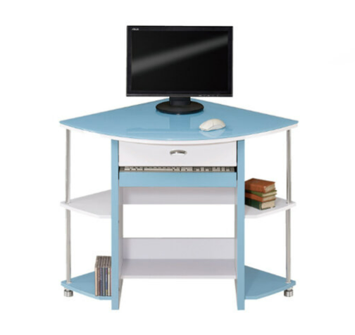 G646-4 X-031角櫃電腦桌 藍色 8mm強化玻璃