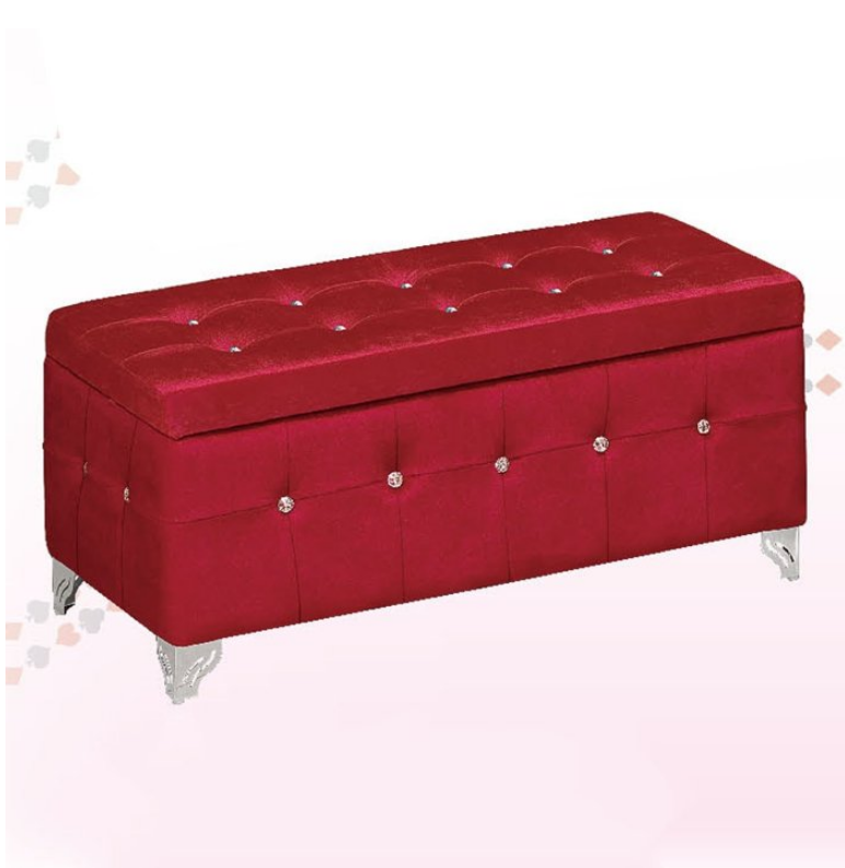 H431-3 90公分絨布掀蓋收納椅 紅 無加中腳