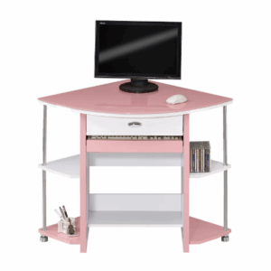 G646-5 X-031角櫃電腦桌 粉紅色 8mm強化玻璃