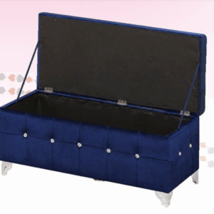 H431-5 90公分絨布掀蓋收納椅 藍 無加中腳