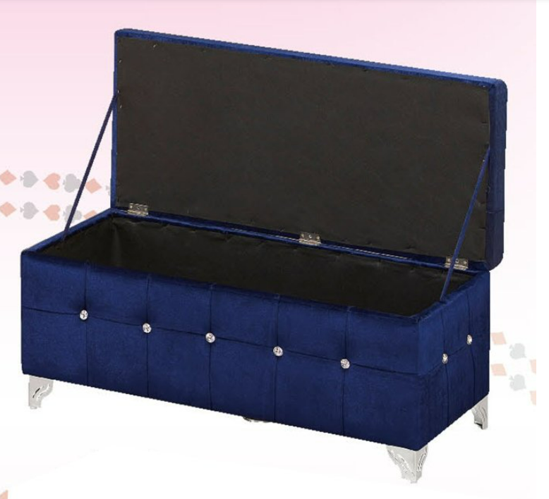 H431-5 90公分絨布掀蓋收納椅 藍 無加中腳