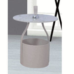 H466-3 61沐尼圓几 卡其  馬鞍皮、 岩板、