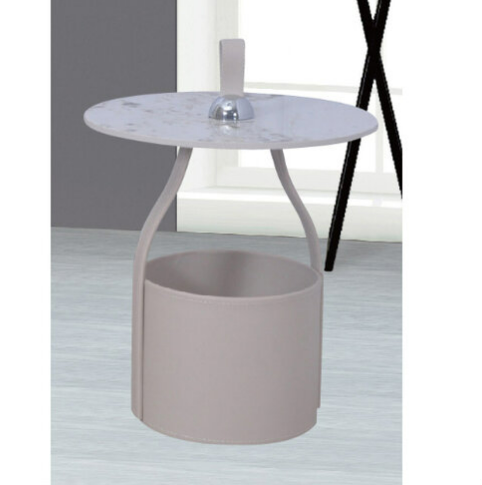 H466-3 61沐尼圓几 卡其  馬鞍皮、 岩板、