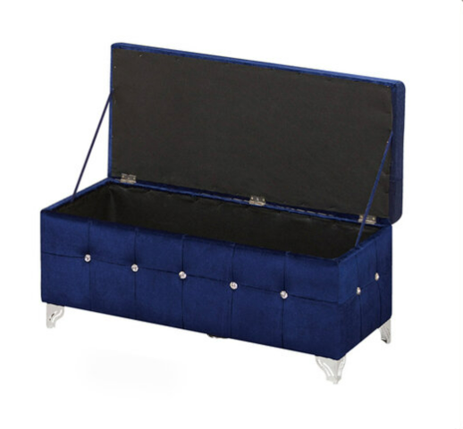 H431-9 120公分絨布掀蓋收納椅 藍 有加中腳