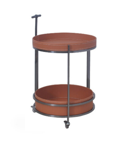 H466-5 A01亞提推車茶几 馬鞍皮 不鏽鋼金屬架