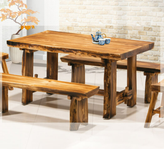 H476-3 火燒木餐桌 面板8公分 松木