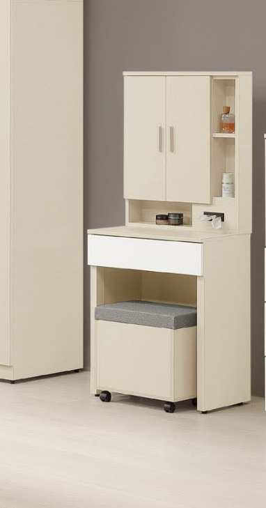 212-2 妮娜奶茶色2尺鏡台 含椅 鏡座高度17公分 開門鏡面無隔板