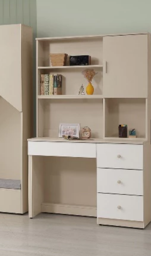 732-4 妮娜奶茶色3.5尺書桌 上+下 木門內有*1活動隔板