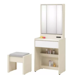 202-2 萊拉2尺鏡台 含椅 (鏡座高度77公分 附六片活動隔板)  (附安全開關插座 化妝椅可掀開置物)  (鏡面門片採用拍拍手)