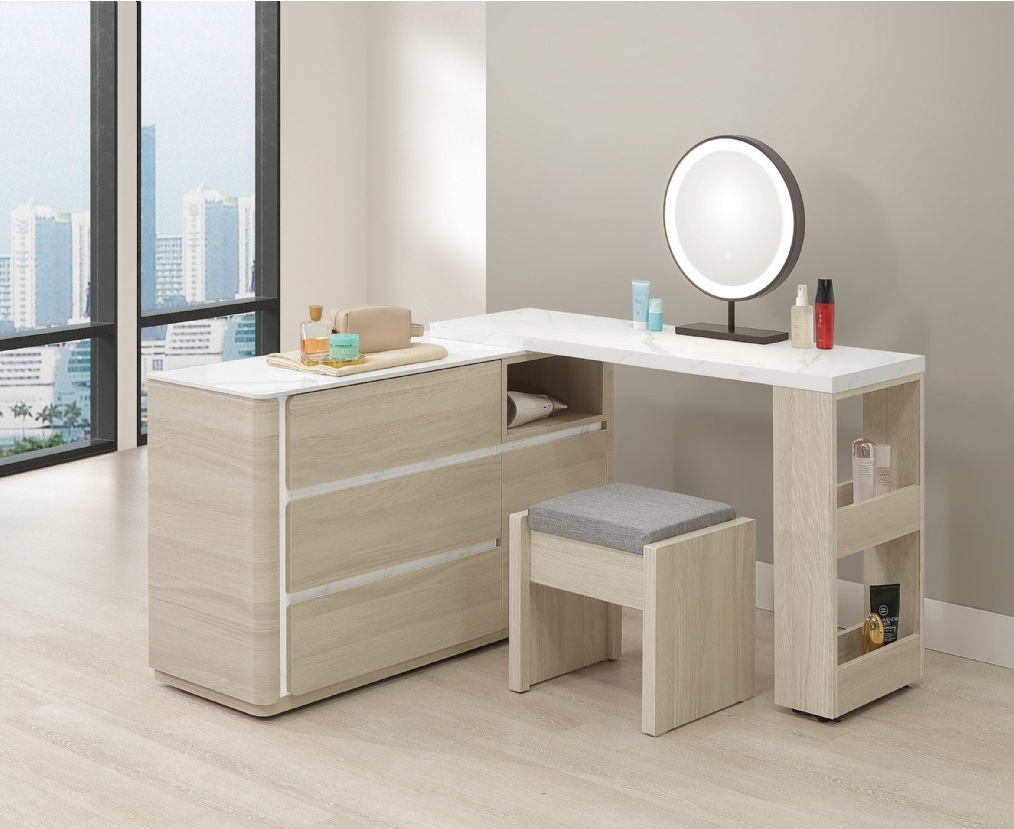 A35-10 華格納4尺岩板功能伸縮鏡台 含椅 可一直線排列使用