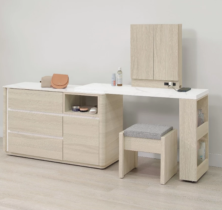 A36-04 華格納4尺岩板功能伸縮鏡台 含椅 (可L型自由擺放使用)