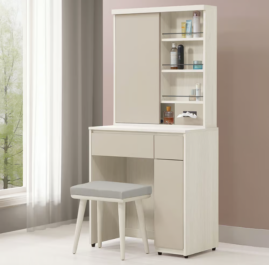 224-3 蕾佳娜2.6尺推門鏡台 含椅 (鏡座高度81.5cm)