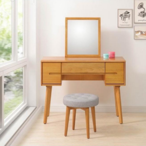 E6-4 米娜淺柚木3.3尺鏡台 含椅 抽屜*3
