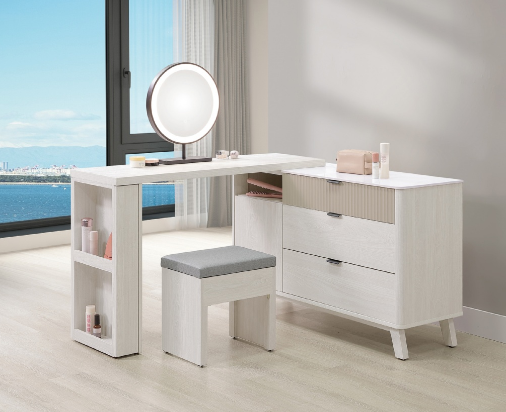 A56-02 索菲亞4尺岩板功能伸縮鏡台組 含椅