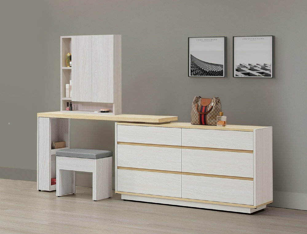 A69-09 泰勒4.4尺功能伸縮鏡台 含椅 可左、右自由擺放