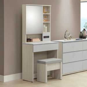 253-5 白雲木2尺鏡台 含椅 (鏡座高度77cm)(恕不拆賣) (化妝椅尺寸：寬39x深30x高42cm) (化妝椅不可掀開置物)