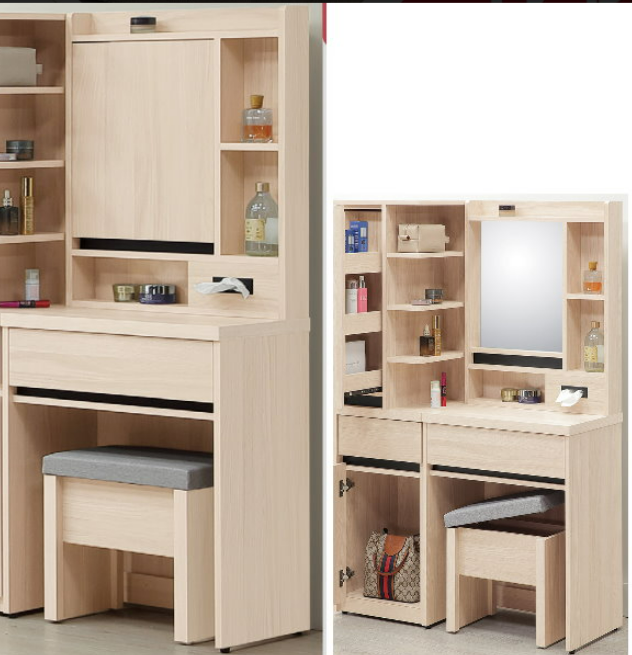 E21-17 奶茶白2尺鏡台 含椅 不拆賣 不含邊櫃