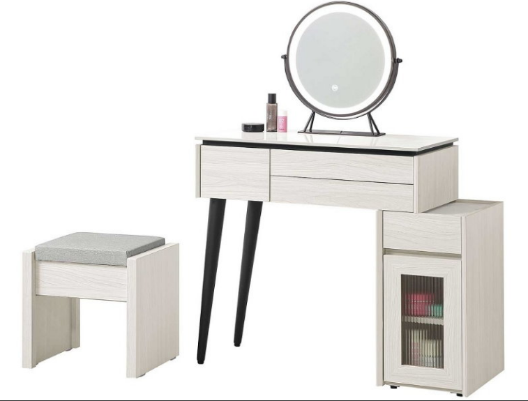 272-3 蘿拉2.65尺岩板伸縮鏡台 含椅 (附1片活動隔板.不分左右方向) (門片為5mm長虹強化玻璃)