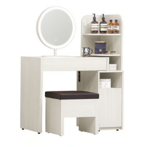 300-2 蓁妮伸縮鏡台 (開門內附1片活動隔板)(附1個2孔2插座) (抽內四宮格設計)(仿大理石紋美耐皿桌面)