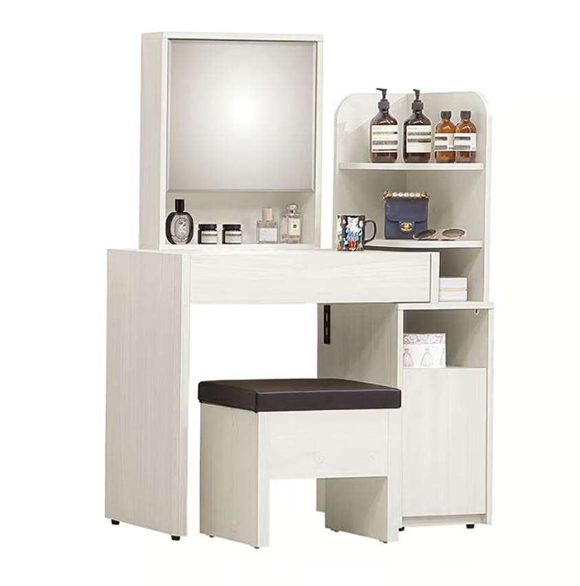 300-3 蓁妮伸縮鏡台 含椅(附2片活動隔板)(附1個2孔2插座) (抽內四宮格設計)(仿大理石紋美耐皿桌面)