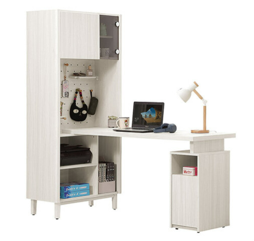 712-2 蓁妮5尺組合書桌櫃 全組⊙書桌面尺寸：150×55cm、 ⊙附1大1小活動隔板.1個2孔2插座、 ⊙洞洞板附2片小隔板+4支長木棍+ 3支短木棍配件、 ⊙不分左右方向、