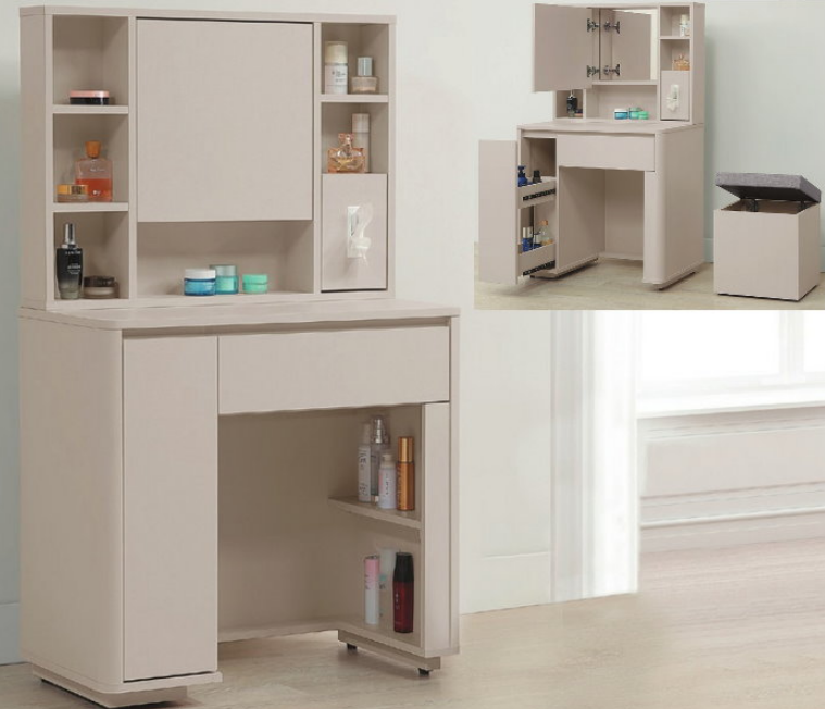 C521-6 夏沐奶油風化妝台 含椅 全組